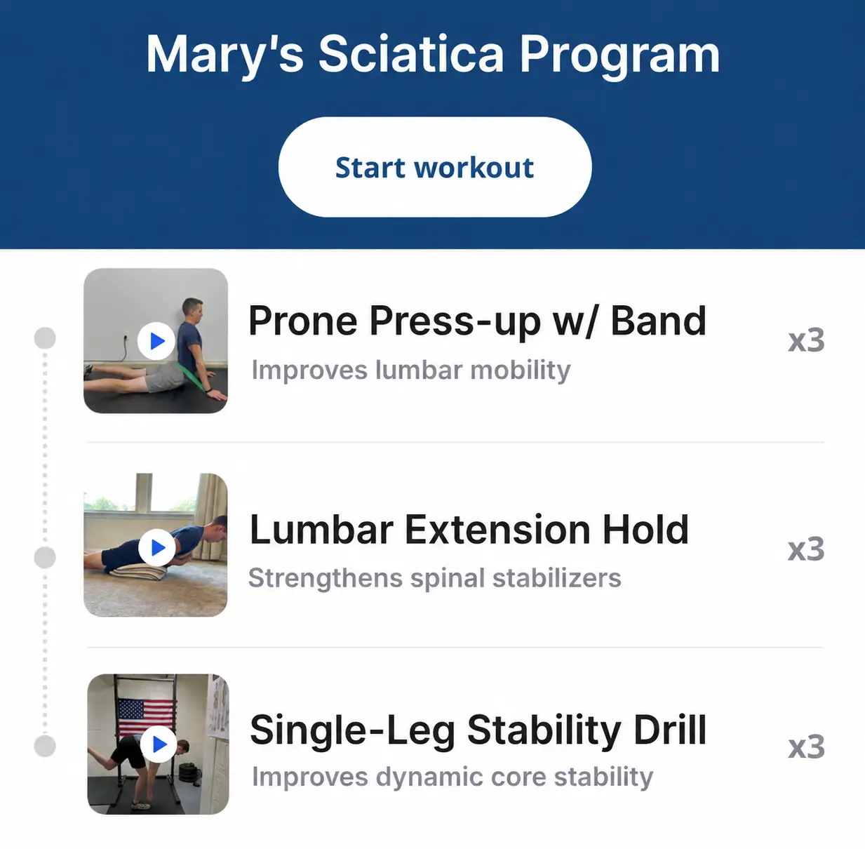 Example physical therapy exercise program to fix sciatica pain.