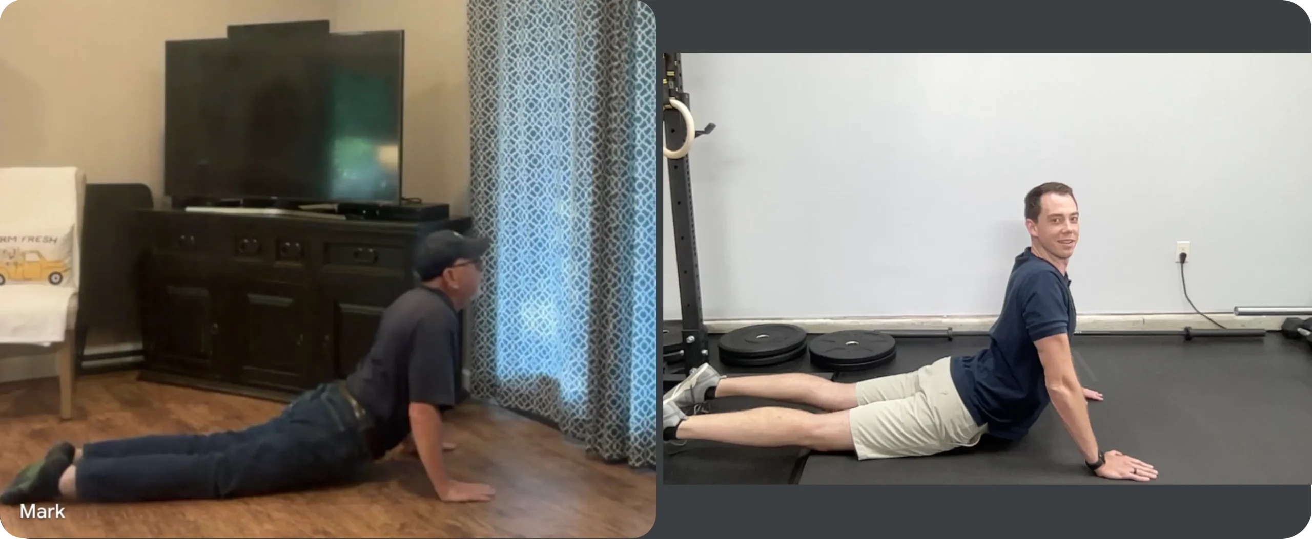 Online Physical Therapy Treatment Screenshot of the physical therapist Dr. Brandon Launstein guiding a patient with low back pain through a physical therapy treatment.